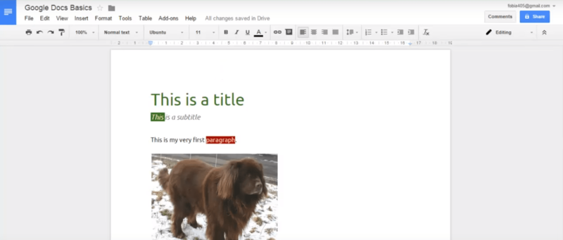 Google Docs cloud word processor screen